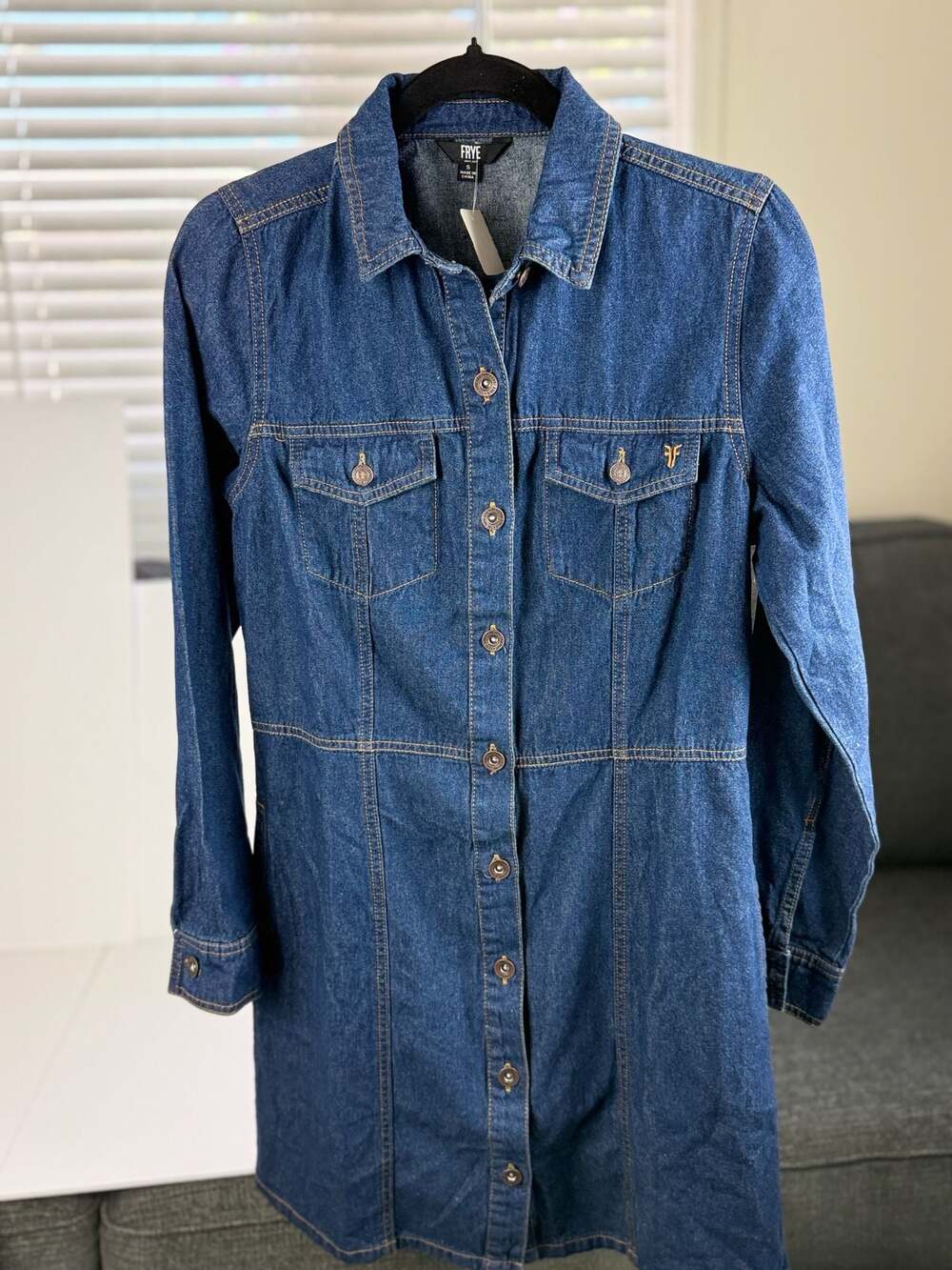 Frye Women's Long Sleeve Button-Up Denim Mini Shirtdress